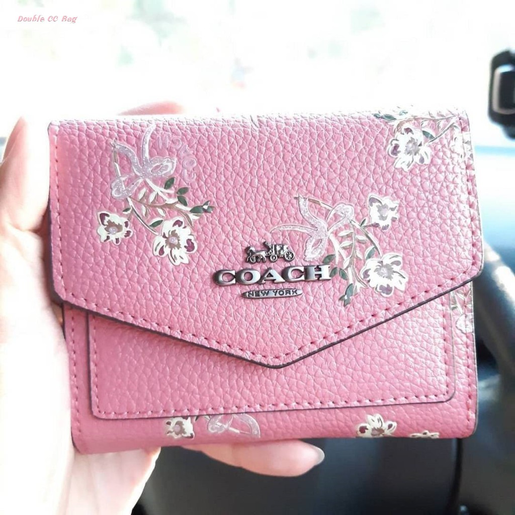 (แท้ 💯%‼) COACH F28445 SMALL WALLET WITH FLORAL BOW PRINT