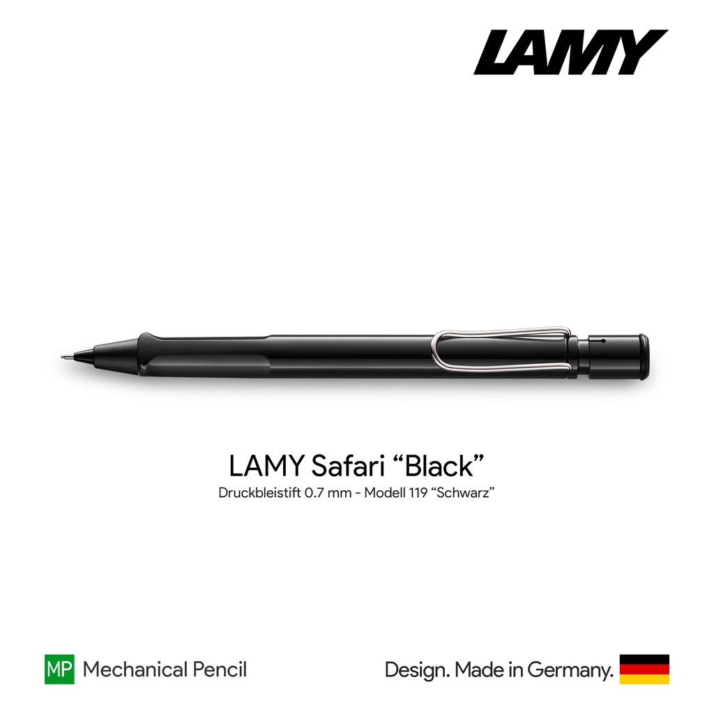 Lamy Safari Black 0.7mm Push Pencil - ดินสอกดลามี่ซาฟารี  สีดำ bOsU