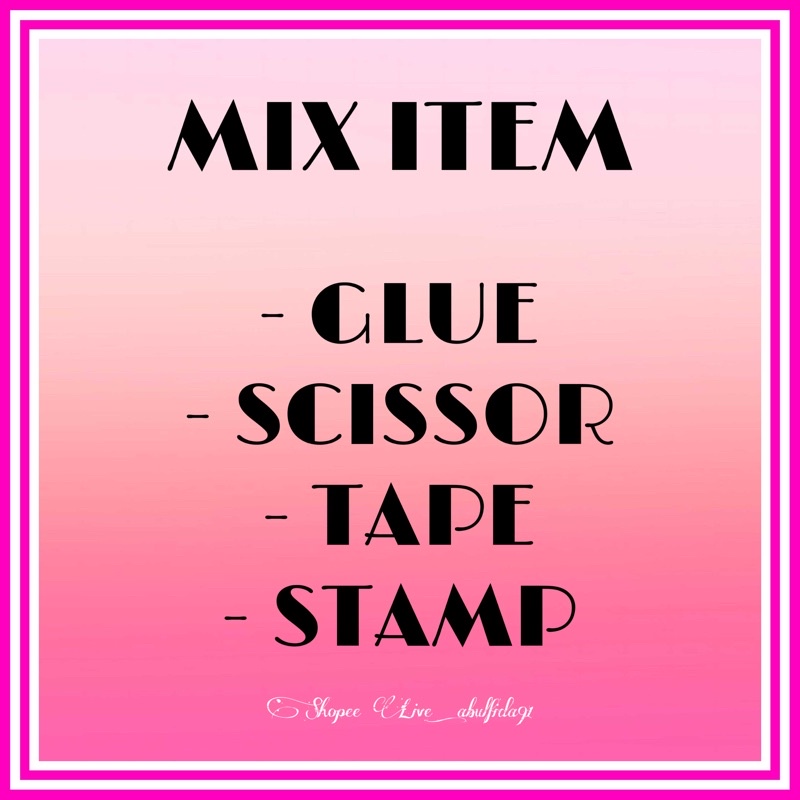 [MIX DESIGN STATIONARY] Mix Item Design Glue Stick Scisscor Tape Stamp Stapler (8.10.23)