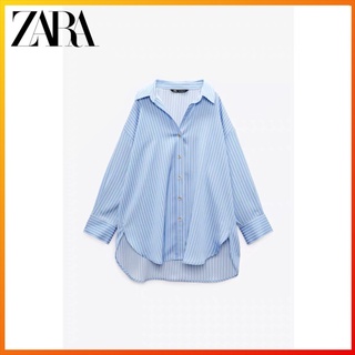 Zara เสื้อเบลาส์ ผ้าซาติน ผ้าไหม ลายทาง แฟชั่นฤดูใบไม้ผลิ สําหรับผู้หญิง