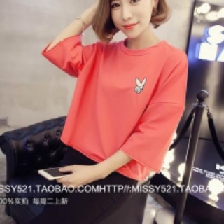 TJเสื้อแฟชั่น ลายน้องหมา ผ้าฝ้าย ทรง oversize สีแดง รหัสสินค้า CT9678 แดง