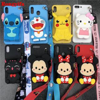 For Samsung Galaxy M30S A20S A10S A50 A30S A50S Wallet Case Lanyard Doraemon Stitch Mickey Minnie Cartoon Coin Purse Cover