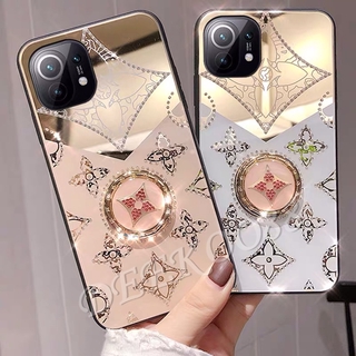 เคสโทรศัพท์ Xiaomi Mi 11 5G Casing Ins Luxury Fashion Diamond Clover With Ring Bracket เคส Mi11 Acrylic Hard Case