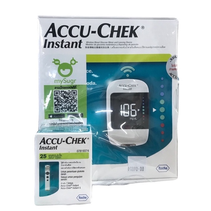 Accu-chek instant เครื่องตรวจน้ำตาล พร้อมปากกา Softclix [แถมฟรี แถบตรวจ25ชิ้น เข็มเจาะ10เข็ม]  อินสแตนท์ 1 ชุด พร้อมใช้
