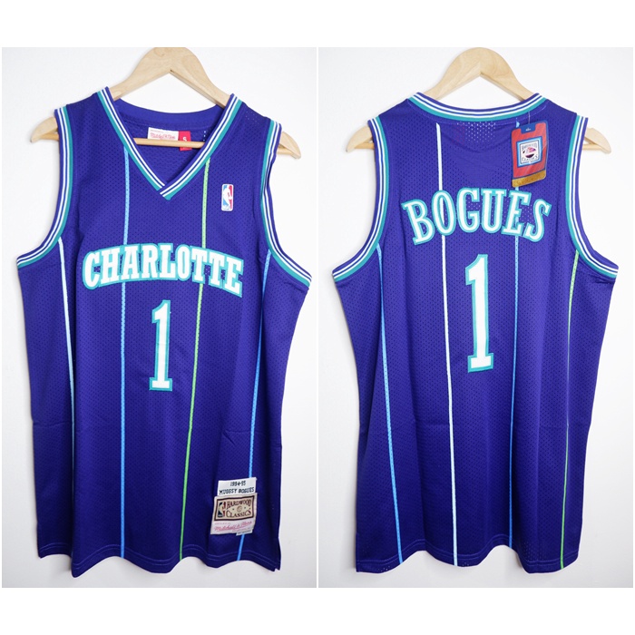 UNGU NBA CLASSIC HWC CHARLOTTE 1 แก้ว BOGUES สีม่วง MITCHELL&NESS BASKETBALL JERSEY