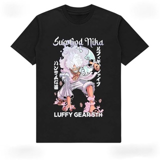 เสื้อยืดผ้าฝ้ายพรีเมี่ยม 【hot tshirts】เสื้อยืด พิมพ์ลายอนิเมะ One Piece LUFFY GEAR 5 FIFTH Sun God Nika Joy Boy สไตล์ญี่