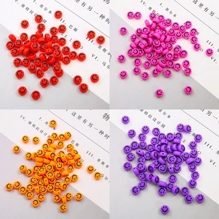 ประมาณ100ชิ้นหน้ายิ้มแบนลูกปัดอะคริลิสีทึบลูกปัดทําเองสร้อยข้อมือสร้อยคอต่างหูลูกปัดวัสดุ