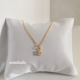 seadada สร้อยคอเกาหลี 14k Water drop zircon pendant necklace