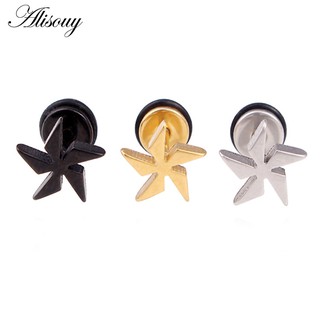 Alisouy 2 ชิ้น กังหันลม พลาสติก วงกลม สีขาว สีดํา ทอง เหล็กไทเทเนียม ผู้ชาย สกรูด้านหลัง (เจาะ) ต่างหูสตั๊ด