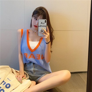 เสื้อครอปท็อป แขนกุด ผ้าถัก ทรงหลวม แฟชั่นฤดูร้อน สําหรับผู้หญิง