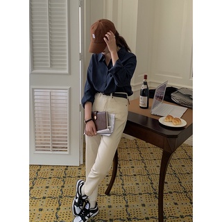 cpjgirlxx  | พร้อมส่ง Brie cheese skinny denim - (S-XL) กางเกงผู้หญิงสกินนี่ยีนส์ ยืดสีครีมเกาหลี