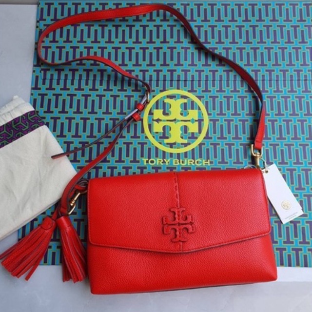 🎀 (สด-ผ่อน) กระเป๋า 10.8 นิ้ว สีแดง Brilliant Red 64456  Tory burch Macgrew Crossbody