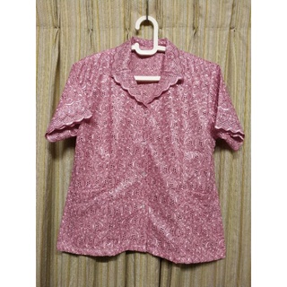 เสื้อลูกไม้ คนแก่ แขนสั้น ลูกไม้ปักหนา Size LLL