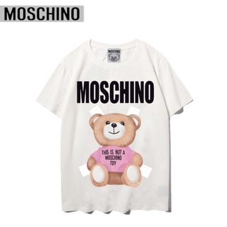 Moschino &lt; Tag+Collar Label &gt; เสื้อกันหนาวแขนสั้น ลายหมี สีชมพู แฟชั่นฤดูร้อน สําหรับคู่รัก 2022SS