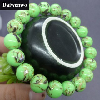 สร้อยข้อมือ ลูกปัดเทอร์ควอยซ์ สีเขียวขุ่น ลายทางทอง ขายส่ง