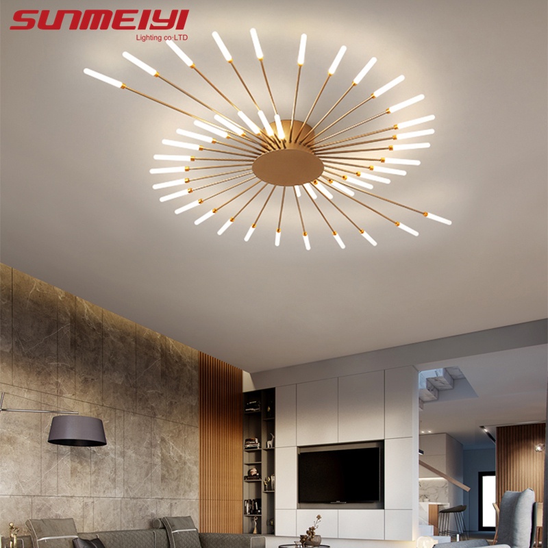 โคมไฟ Led ติดเพดานสีทองสไตล์นอร์ดิกสําหรับห้องนอนห้องนั่งเล่นบ้าน