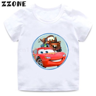 เสื้อยืดลําลอง พิมพ์ลาย Pixar Lightning McQueen แฟชั่นฤดูร้อน สีขาว สําหรับเด็กผู้ชาย และเด็กผู้หญิง