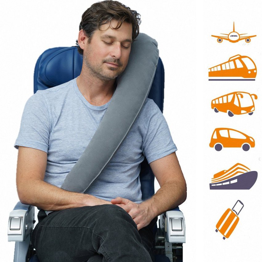 ﻿MOMMA 2 in 1 หมอนกำมะหยี่ หนุน กอด พกพา สีเทา ( 2 in 1 Gray The Travelrest Pillow &amp; Neck Pillow Inflatable Luxury )