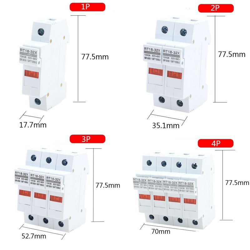 RT18-32X ฐานฟิวส์พร้อมไฟแสดงสถานะตัวยึดฟิวส์ 10 * 38  1P 2P 3P 4P ส่งทุกวัน จ้า