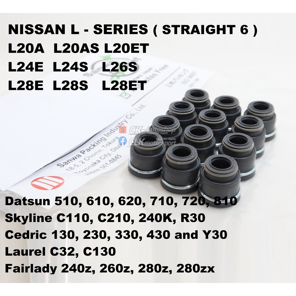 SANWA Japan Viton Valve Seal - Nissan Datsun L20 L24 L26 L28 Fairlady 260Z 280Z Laurel 130 Cedric 33