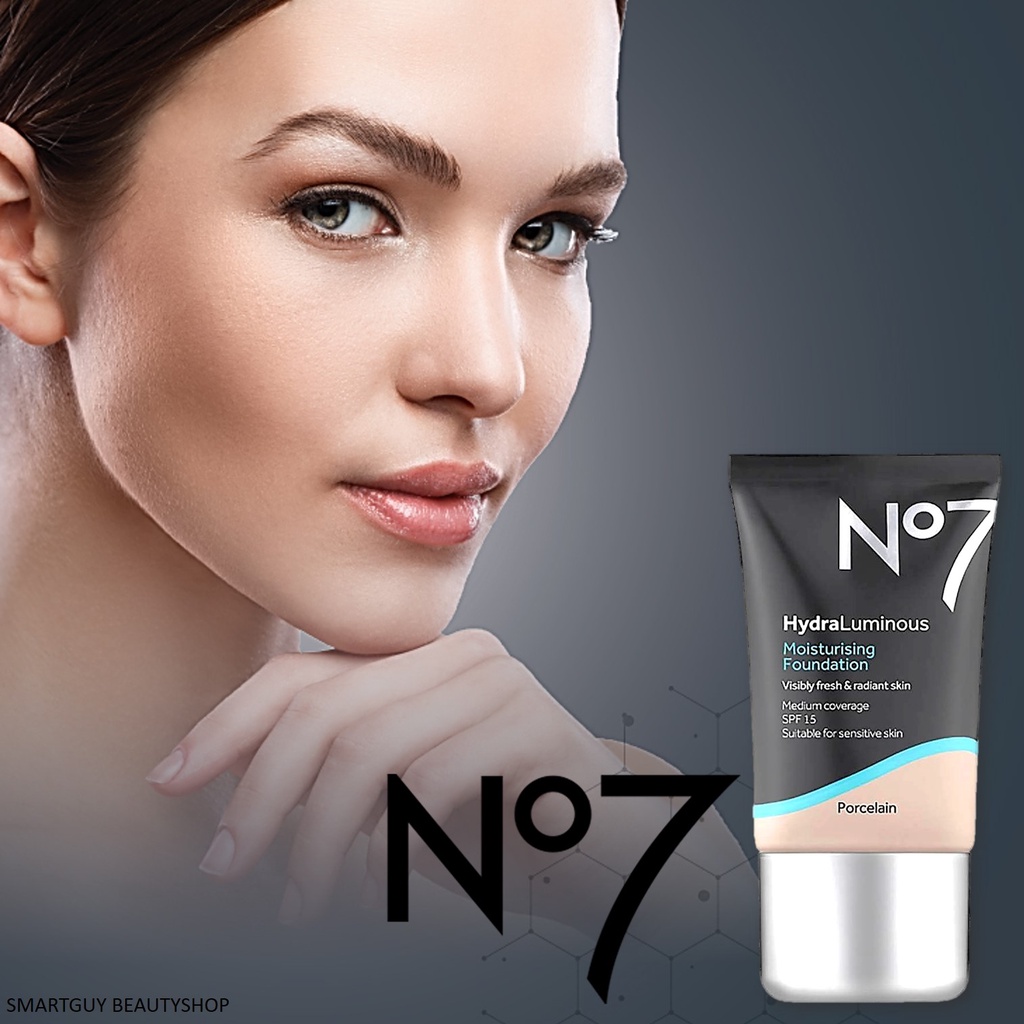 NO7 HYDRALUMINOUS MOISTURISING FOUNDATION PORCELAIN 30ML ครีมรองพื้นเนื้อบางเบาสูตรพิเศษจากต่างประเท