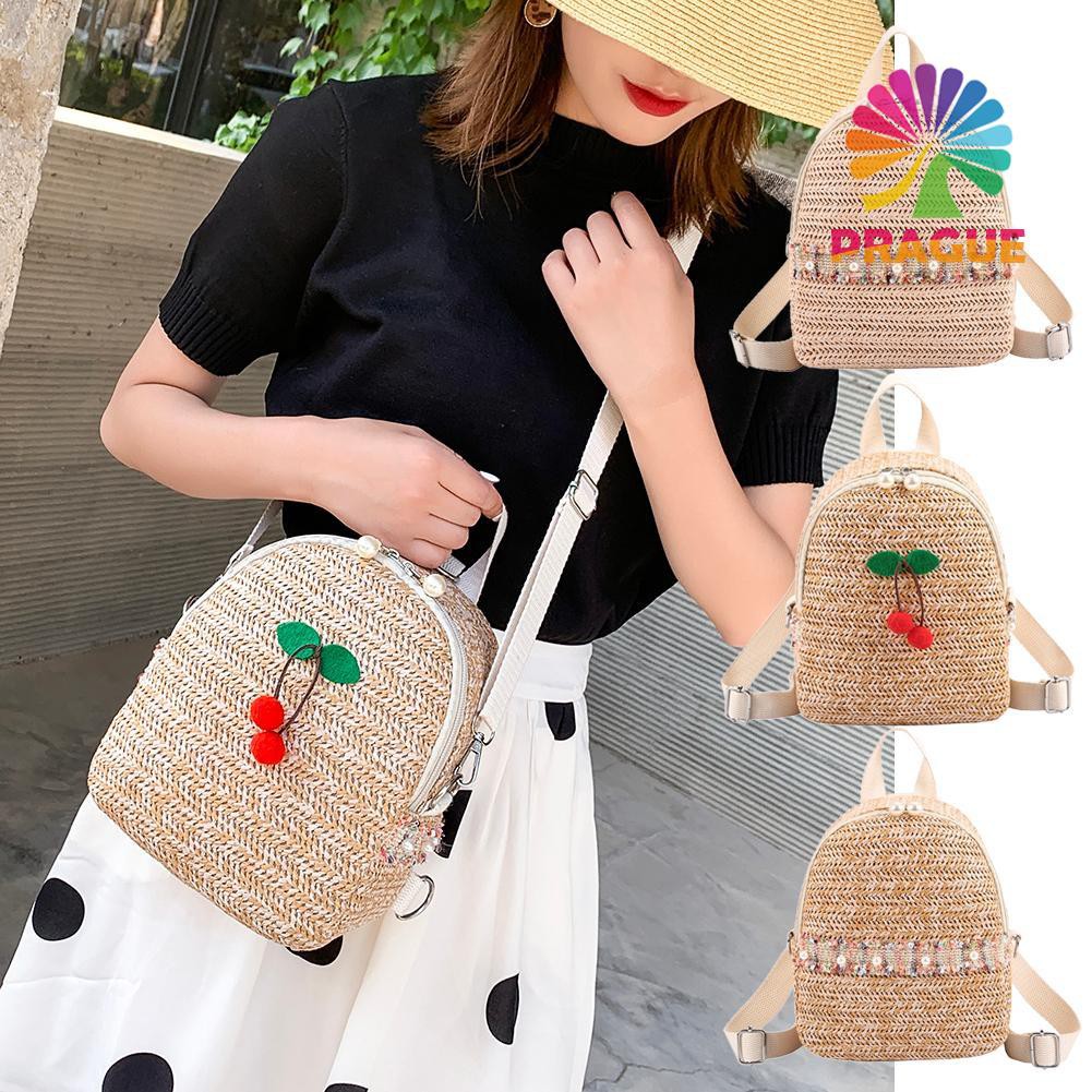 Summer Straw Beach Backpack Rattan Women Lady Fashion Travel Shoulder ...
