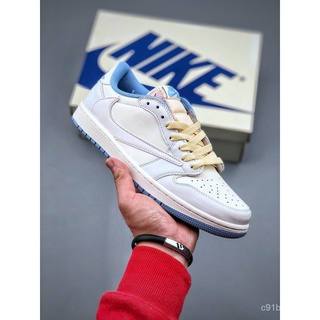 พร้อมส่ง️Fragment design x Travis Scott x Nike Air Jordan 1 low og SP "Brown / white" aj1 Jordan classic low top culture