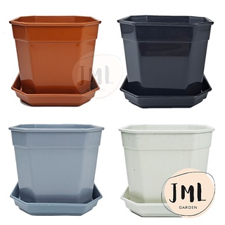 JML กระถางแคคตัส แปดเหลี่ยม 5นิ้ว พร้อมจานรอง กระถางต้นไม้พลาสติก
