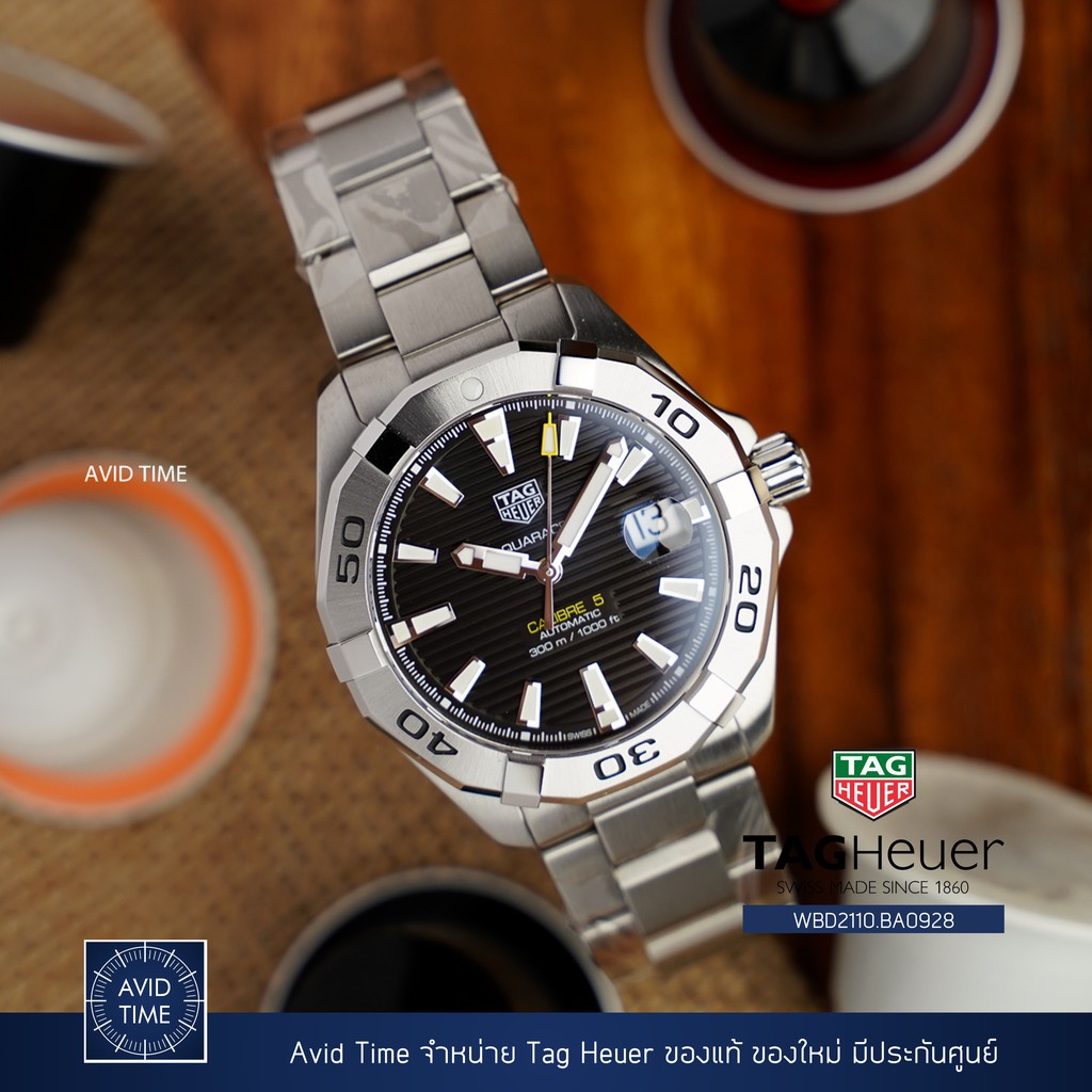 นาฬิกา แทคฮอยเออร์ Tag Heuer Aquaracer 41mm ออโต้ สีดำ สตีล สายเหล็ก ประกันศูนย์ WBD2110 [Avid Time ของแท้ 100%]