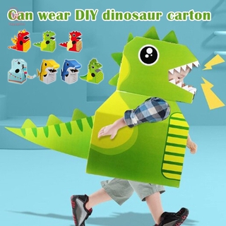 【สินค้ามีจำหน่าย】 Kids Carton Toy Wearable Animal Cardboard Carton Toy Dinosaur Paper Clothes Performance Drama Props DIY Handmade HT