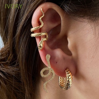 IVORY Exquisite Korean Style Earrings Personality Female Earrings Set Snake Earrings Creative Gold Hoop Earrings Snake Earing Clips Alloy Girls Women Stud Earrings C-shaped Earrings/Multicolor