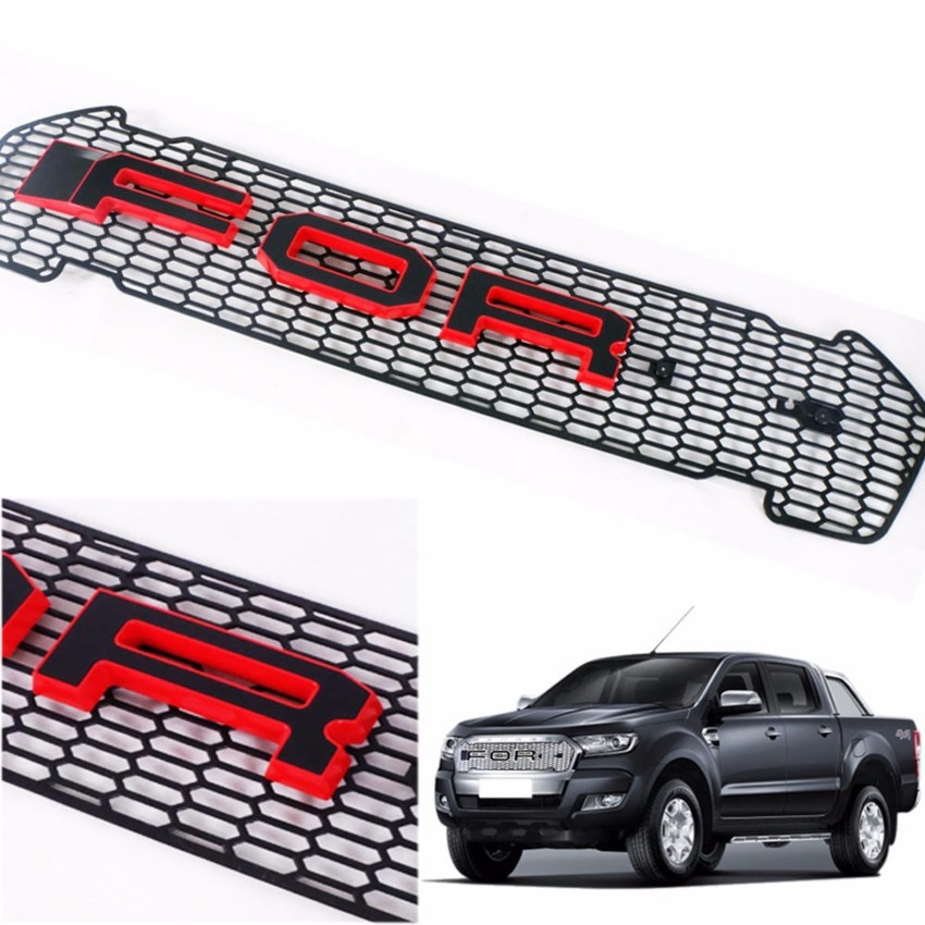 กระจังหน้าลายตาข่ายดำรุ่น Ford Ranger Face lift Wildtrak PX XLT ตัวอักษรสีดำ-แดง ปี 2015-2017