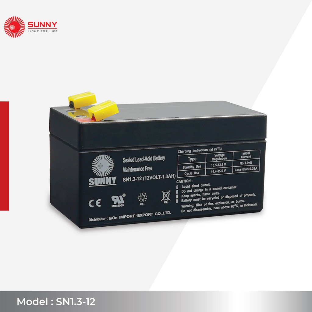 ✿SUNNY เเบตเตอรี่เเห้ง SLA 12V 1.3Ah รุ่น SN1.3-12 Battery Sealed Lead Acid เหมาะสำหรับ ไฟ สำรองฉุกเ