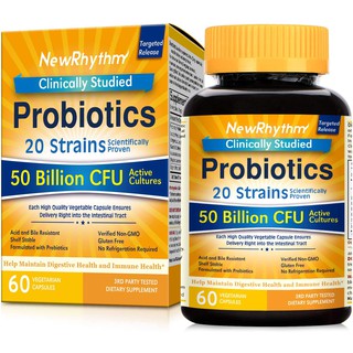 โปรไบโอติก + พรีไบโอติกชั้นดี 20 สายพันธุ์ จากอเมริกา ( NewRhythm Probiotics 50 Billion CFU 20 Strains, 60 Capsules )