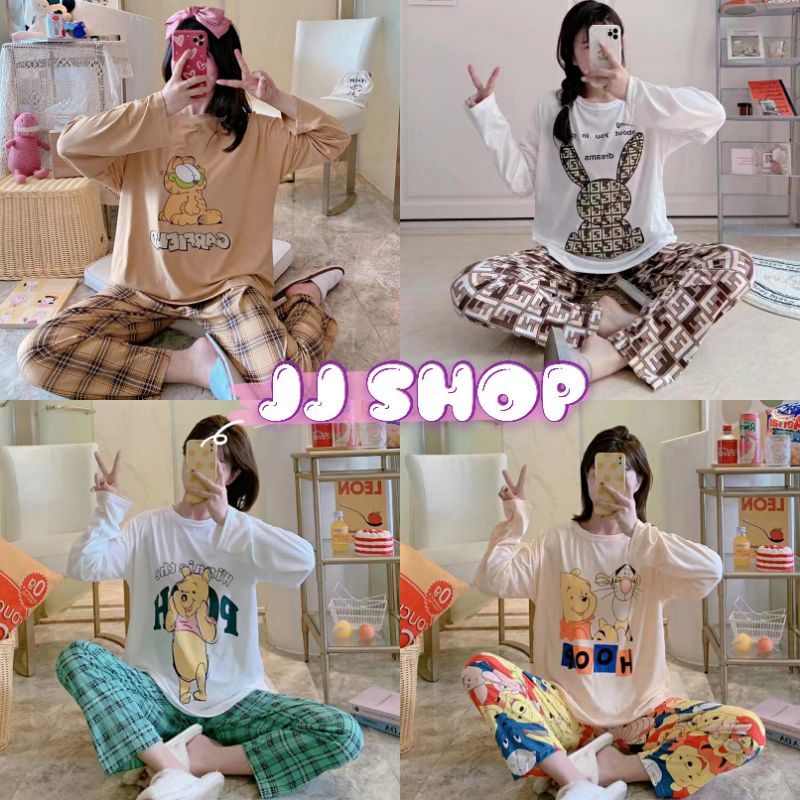 JJ Shop​ ​พร้อมส่ง ชุดนอน เสื้อแขนยาว+กางเกงขายาว ลายการ์ตูนผ้านิ่มมากๆ "DX-SY-06" -​N
