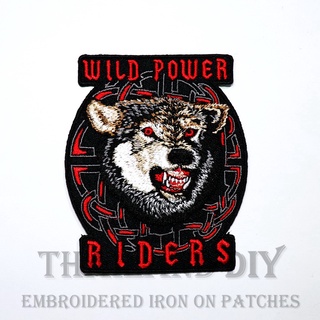 🐺 ตัวรีดติดเสื้อ หัวหมาป่า หมาป่า นักแข่ง มอเตอร์ไซค์ Wild Power Riders Wolf Patch งานปัก WOP DIY ตัวรีด อาร์มติดเสื้อ