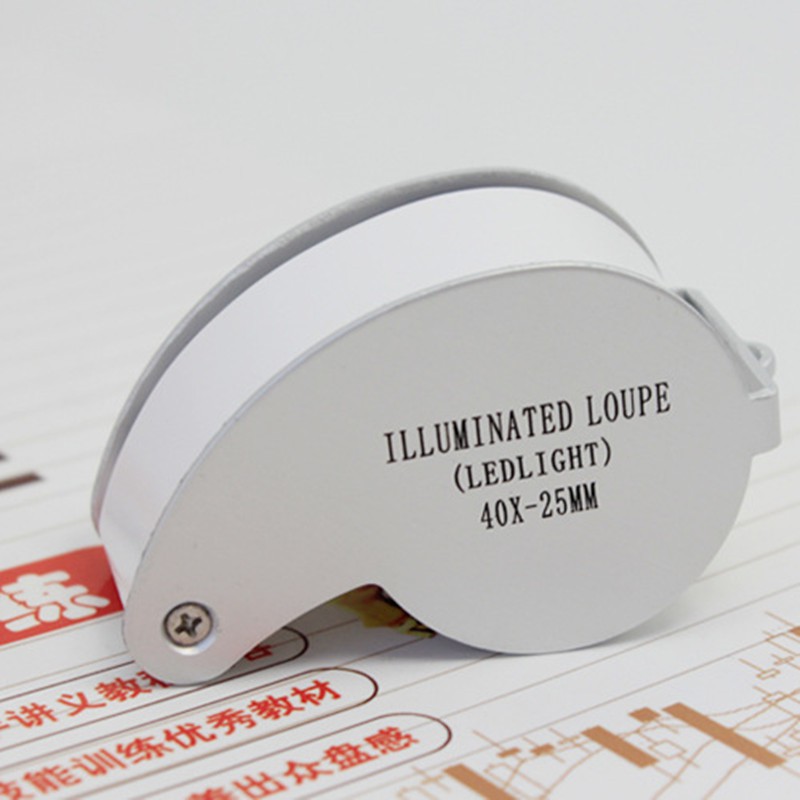 แว่นขยายพวงกุณแจพร้อมไฟ LED 2 ดวง เลนส์กระจก กำลังขยาย 40X ( Magnifier With LED Lamp) ขนาด 25mm