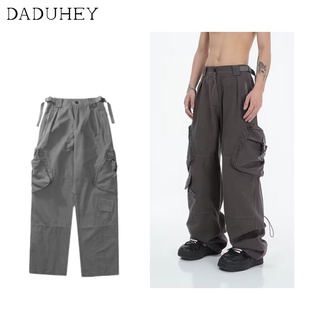 DaDuHey🔥 Mens 2022 Spring and Autumn New Fashion Brand Korean Style Slimming Loose Cargo Pants Hong Kong Style Stitching Straight Sports Casual Pants