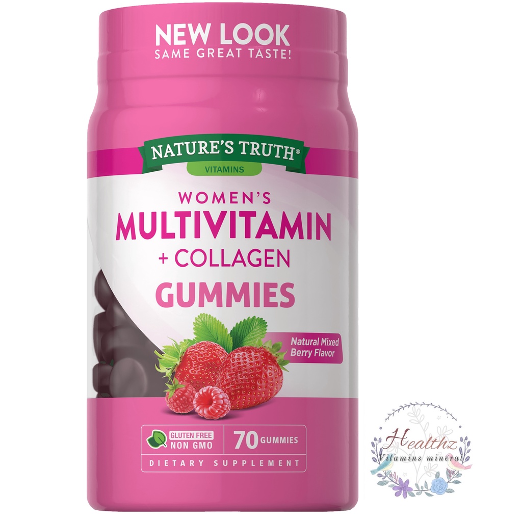 WOMEN’S MULTIVITAMIN GUMMIES + COLLAGEN 70 Gummies วิตามิน คอลลาเจน Nature’s Truth รสเบอร์รี่ บำรุงผ