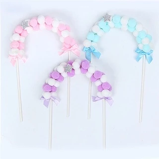 HD วันเกิดเค้ก Topper สีฟ้าสีชมพู Arch Hairball ตกแต่งงานแต่งงานครบรอบขนมหวาน Topper Party Supplies