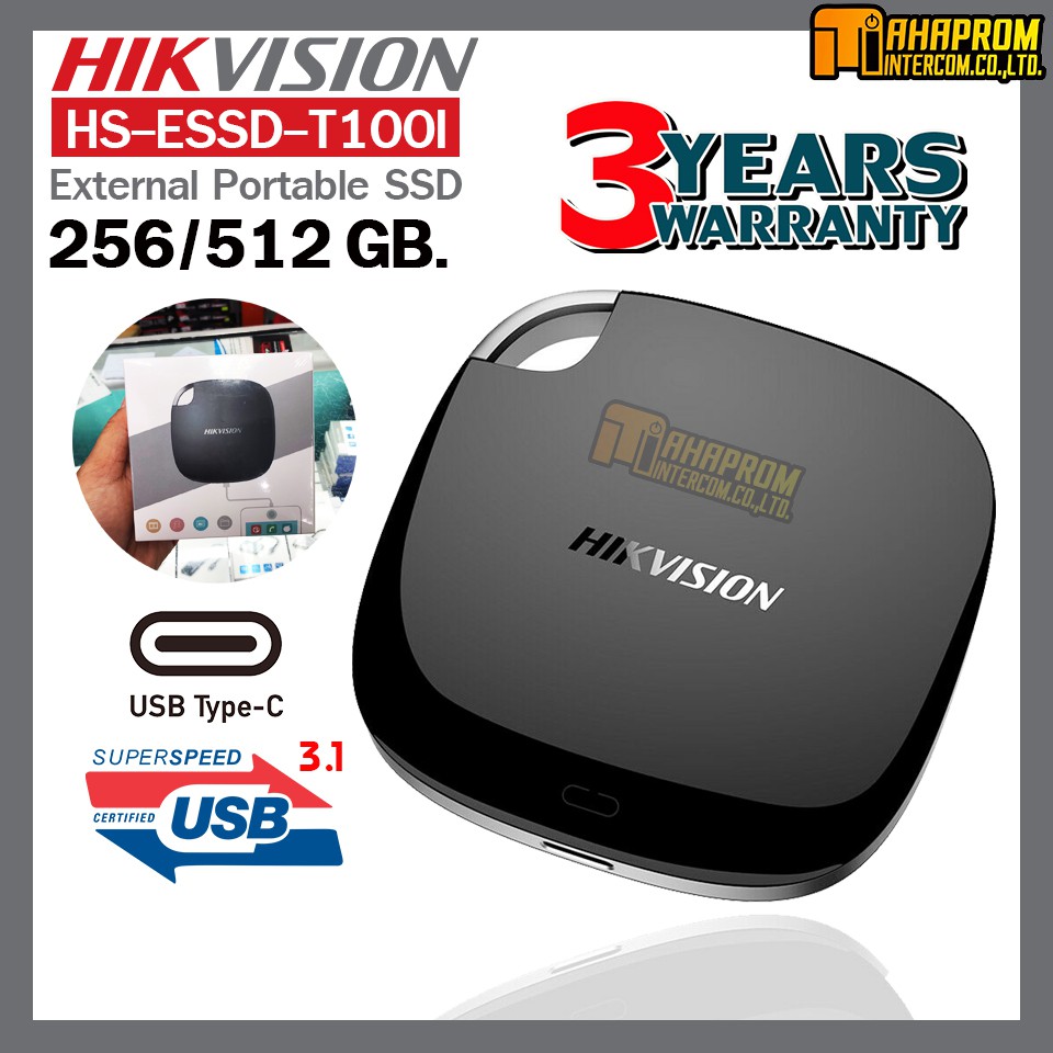 HIKVISION T100i Portable SSD 256GB/512GB ดีไซน์จิ๋ว พกพาสะดวก ความเร็วสูง ประกันศูนย์ 3 ปี ของแท้ 100%