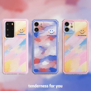 รุ้ง ยิ้ม ไป่หยุน เคส Samsung Galaxy A03S A03 A72 A52 A42 A32 A22 A12 A02S A02 A71 A51 A31 A21S A11 A70 A50 A50S A20 A30 M10S A71 A51 5G ใหม่ ขอบตรง ด้านข้าง ลวดลาย เอียง กันตก นุ่ม คู่รัก เคส