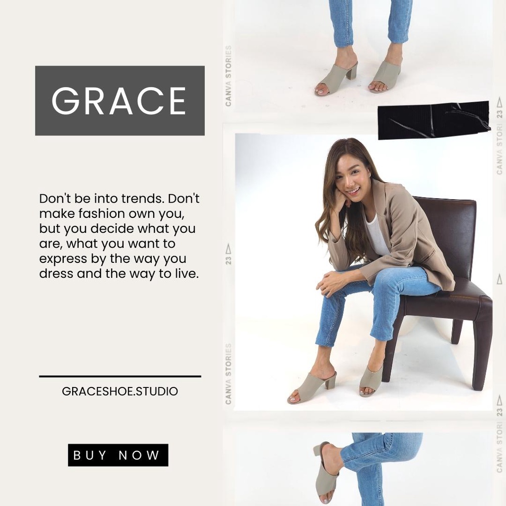 GRACE รุ่นคาดแผ่น รองเท้าส้นสูง 2.5 นิ้ว ไซส์ 36-43