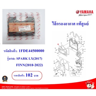 ไส้กรองอากาศ SPARK LX(2017), FINN(2018-2022)แท้ศูนย์YAMAHA รหัสสินค้า : 1FDE44500000