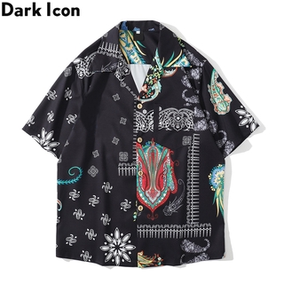 Dark Icon Bandana Printed Polo Shirt Men Summer Turn-down Collar Hawaiian Shirts Man