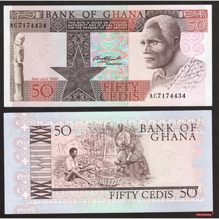 ธนบัตรประเทศ กานา GHANA แอฟริกา 50 ซีดิส ปี 1980 P-22 ของแท้ สภาพใหม่เอี่ยม 100% UNC สำหรับสะสมและที่ระลึก