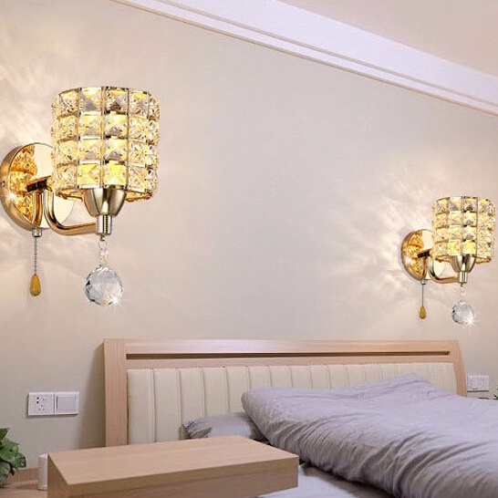 โคมไฟติดผนังคริสตัลทรงกระบอกโมเดิร์น LED โคมไฟติดผนังคริสตัลทางเดินระเบียงห้องนอนโคมไฟติดผนังโคมไฟ – โปรปัง