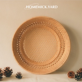 homemick.yard🤎 ถาดหวายทรงกลมสลักขอบ ใหญ่ สานแน่น แข็งแรง ทรงสวยสำหรับใส่ของ ตกแต่งสวย มีเคลือบแลคเกอร์