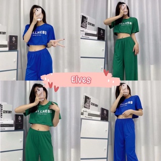 Elves✨พร้อมส่ง✨ ชุดเสื้อ เสื้อครอปแขนสั้น+กางเกงขายาว เสื้อลายสกีนเก๋ๆผ้าใส่สบายมาก ~ DX-9512 ~ 08