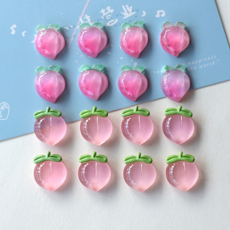 10ชิ้นน่ารักใสพีชเรซิ่น แฟลตแบ็ค ทําเอง เคสโทรศัพท์เชือกผมถ้วยน้ําตู้เย็นแพทช์